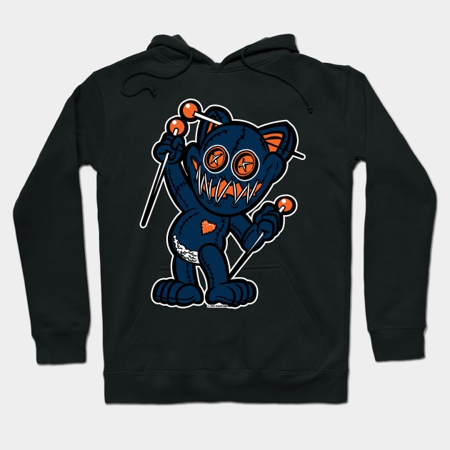 Happy VooDoo Kitty Cat Doll Navy Blue and Orange Hoodie by eShirtLabs